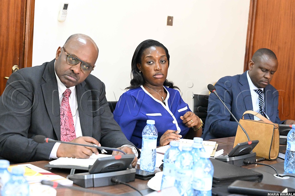 Permanent Secretary (PS) Ben Kumumanya, the State Minister for Local Government, Justine Nameere and minister for Local Government Balaam Barugahara before the committee on Public Service and Local Government at parliament on August 19, 2026. (Photo by Maria Wamala)