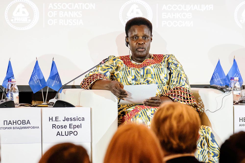 Vice President Jessica Alupo speaking during the International Women in Finance Forum in Russia, on October 27 2026. (Credit: Hajarah Nalwadda)