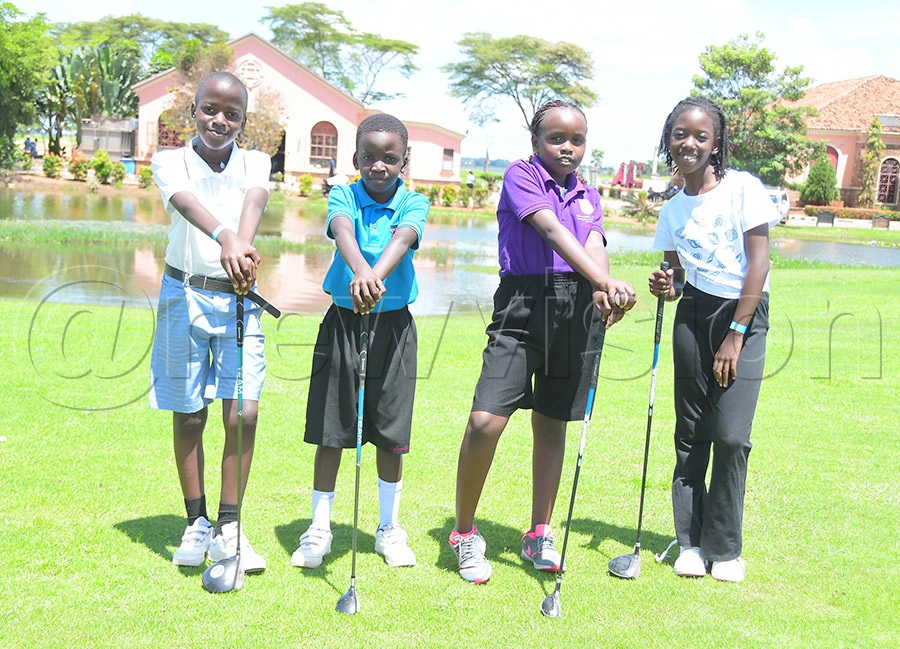 Players in the primary category during the 2026 Inter-Schools Golf Championship at Lake Victoria Serena Golf Resort and Spa in Kigo on May 5. From left: Jeremy Mugasha, Arthur Balinda, Kastine Amani, and Ruth Joy. Photo: Silvano Kibuuka