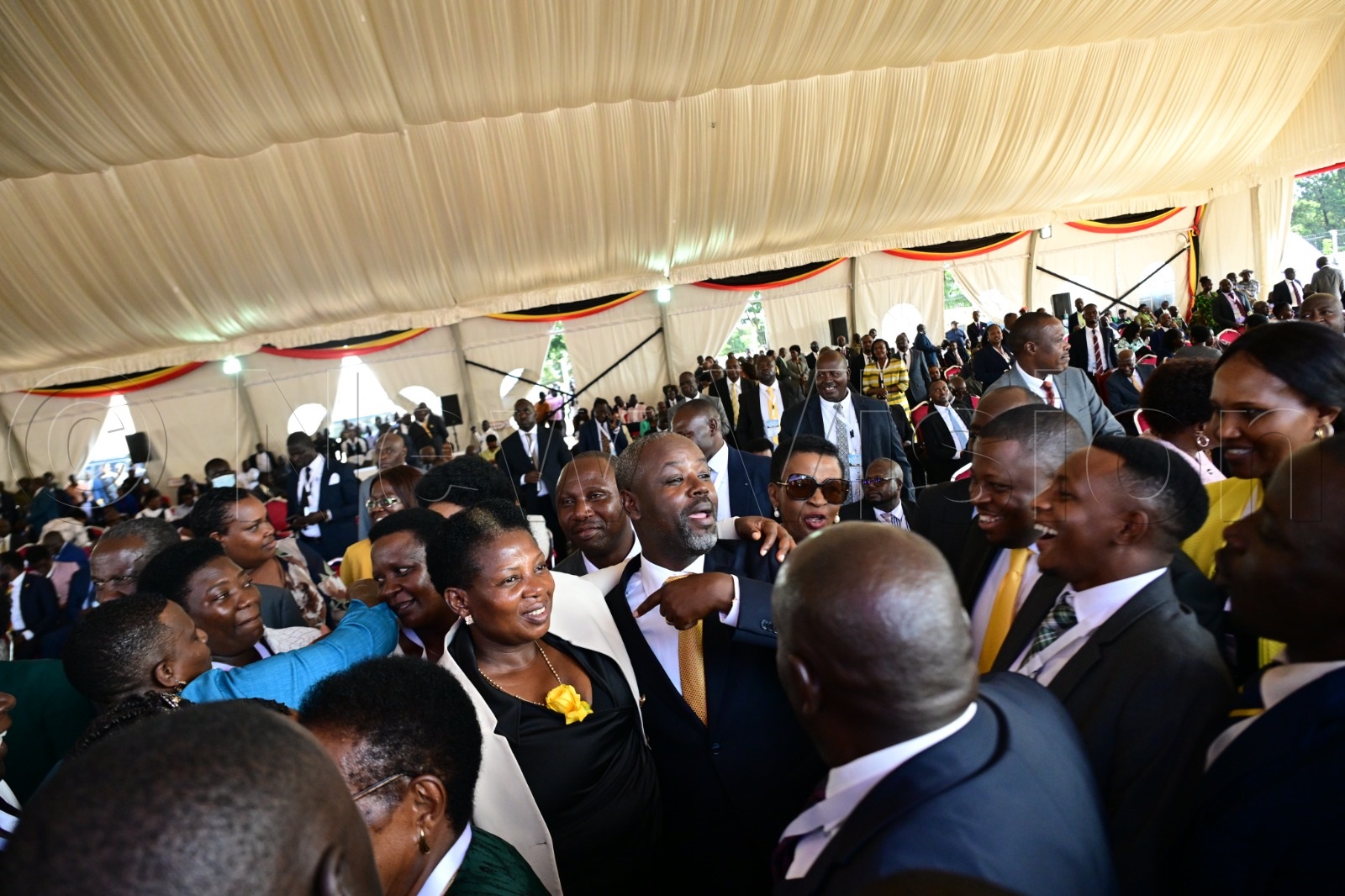 MPs congratulating Thomas Tayebwa after winning the race for deputy speaker of the 12th parliament. (Credit: Maria Wamala)
