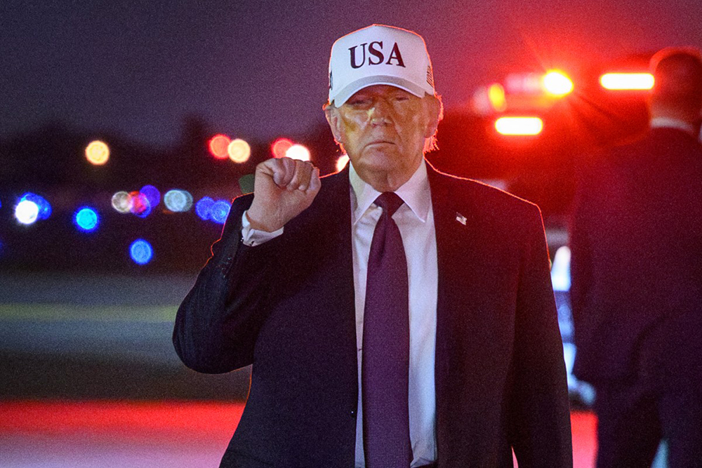 US President Donald Trump gestures as he arrives at Palm Beach International Airport in West Palm Beach, Florida on February 27, 2026. (AFP)