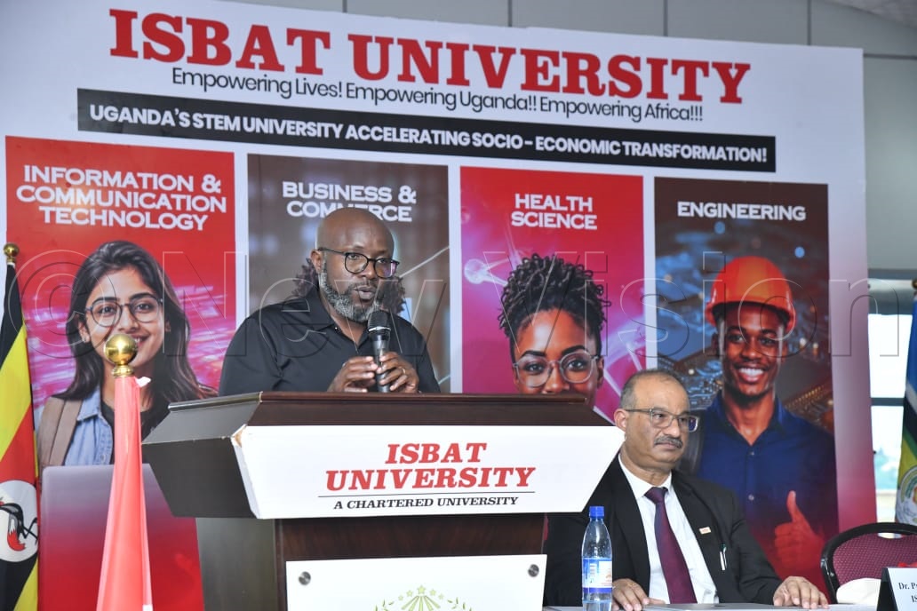 Vision Group Chief Executive Officer Don Wanyama speaking during the orientation of university&nbsp;freshers at ISBAT University Kampala on Wednesday (August 12). (Credit: Richard Sanya)
