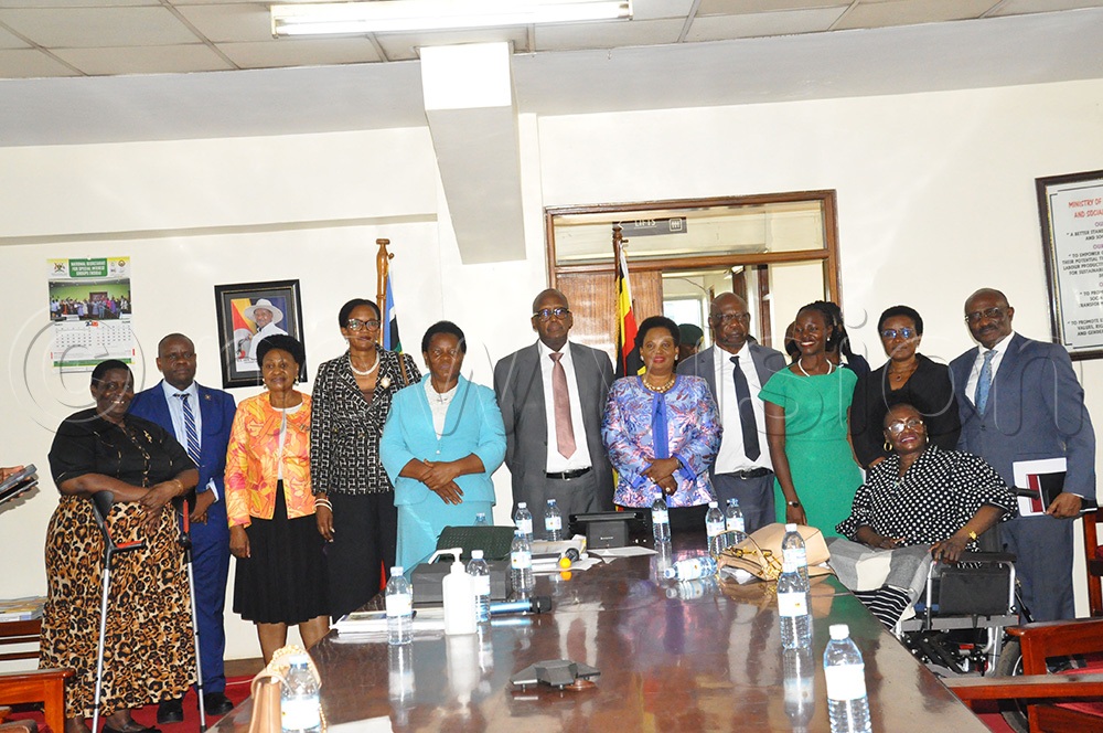 The incoming and outcoming ministers of gender pose for a group photo during the handover ceremony at Ministry of Gender head offices in Kampala on June 10, 2026. (Photo by Nancy Nanyonga)