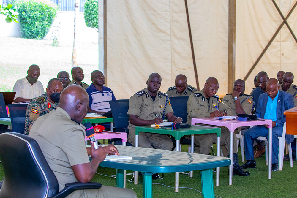 AIGP Frank Mwesigwa, the director of operations chairing a joint security  meeting at Naguru Police headquaters. (Credit: Uganda Police)