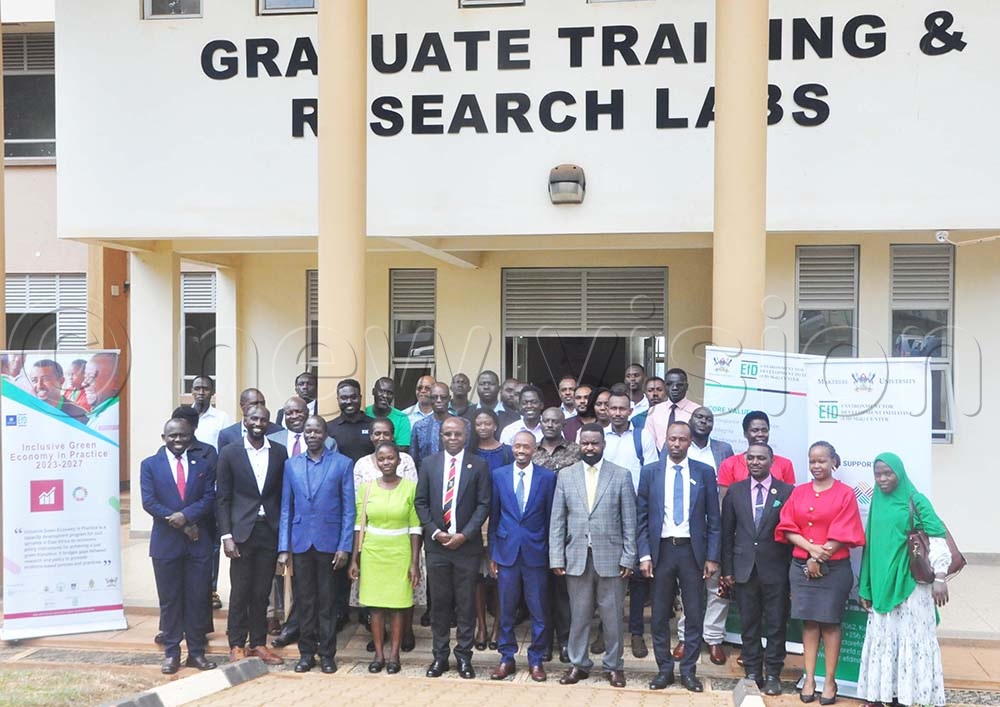 Officials from Makerere University, guests together with civil servants who got certificates. This was during the graduation ceremony for the 2025 Environment for Development Initiative (EfD) Inclusive Green Economy (IGE) Fellowship at the Makerere University Agricultural Research Institute at Kabanyolo. (Credit: John Odyek)