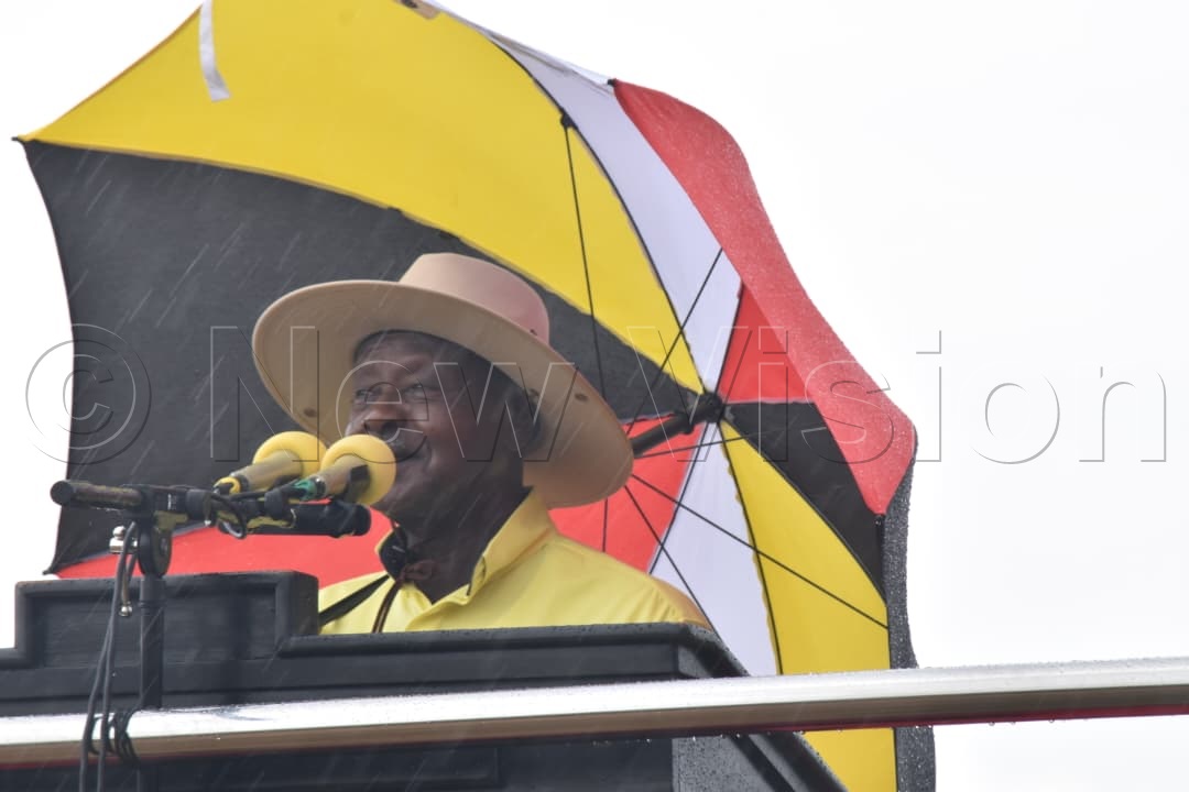 President Museveni addressing the rally in Napak.