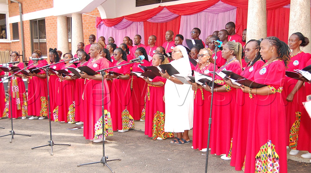 The visiting choristers from Holy Ghost Cathedral, Mombasa in action during the joint comcert at Lubaga Cathedral. (Photo by Mathias Mazinga)