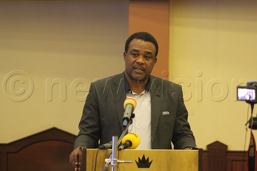 Dr Allan Muruta, the Commissioner for Integrated Epidemiology, Surveillance and Public Health Emergencies at Ministry of Health, speaking during the launch of the exercise. (Photo by Hannington Mutabazi)