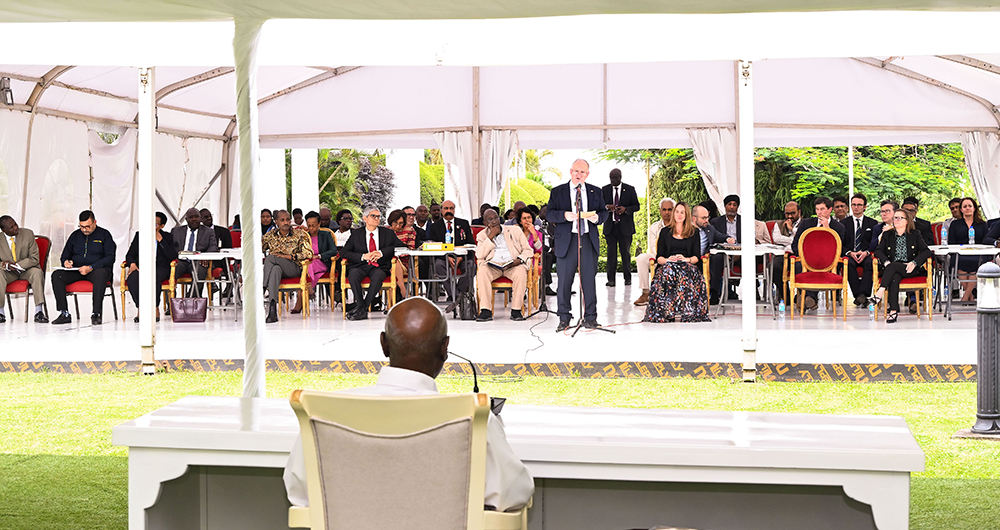 President Museveni meeting investors from UK's West Minister Africa Business Association and those from South Asia Chamber of Commerce based in India at State House, Entebbe on Monday, Feb. 23, 2026. (PPU)