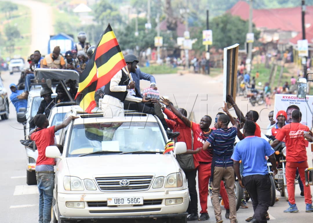 NUP supporters greeting Kyagulanyi.