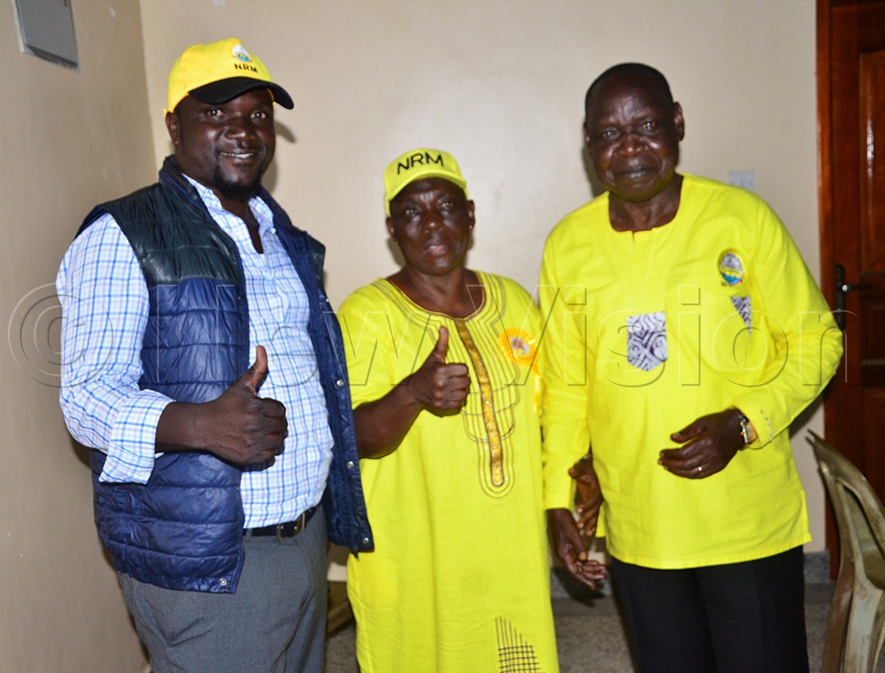 L-R: NRM Vice Chairperson Arua City, Arafat Rajab, NRM Chairperson Zoe Bakoko Bakoru, and NRM Vice EC Chairperson Jachan Omach after the elections. (Photo By Robert Ariaka)