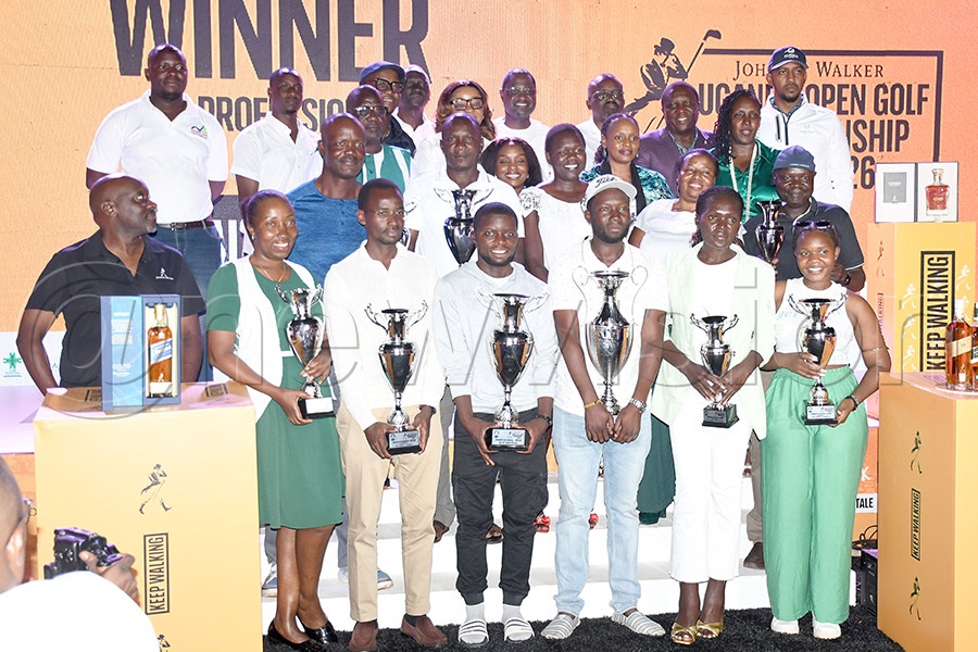 The different winners pose with sponsors representatives after the Pros Open at Kitante. Photo by Michael Nsubuga