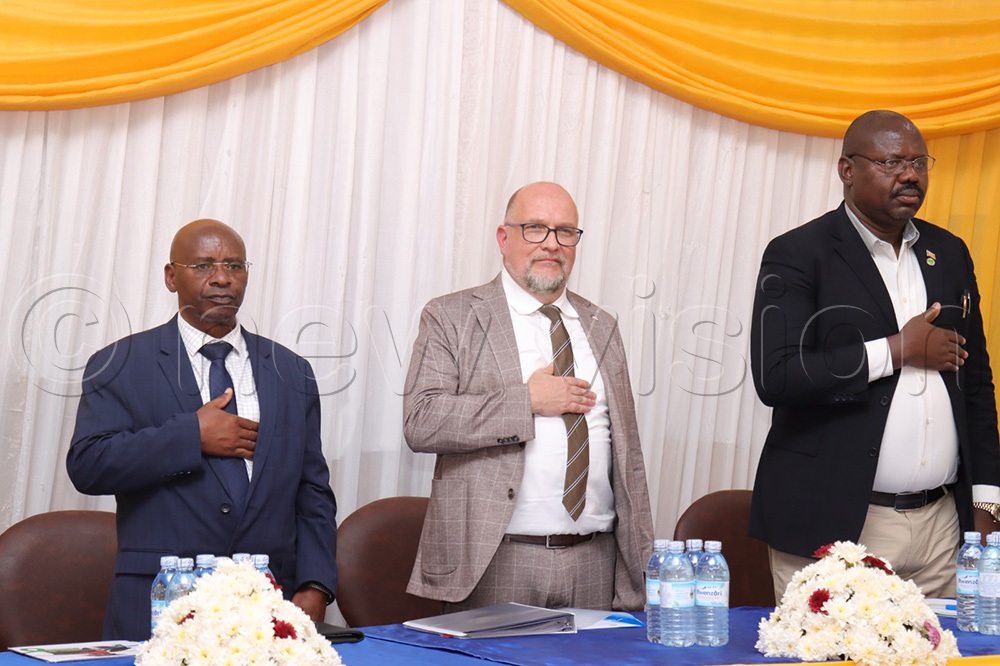 U.S. Acting Ambassador to Uganda, Mikael (Mika) Cleverley, with Acting Vice Chancellor of Kabale University, Prof. Johnny Mugisha. (Photo by Nelson Ahimbisibwe)