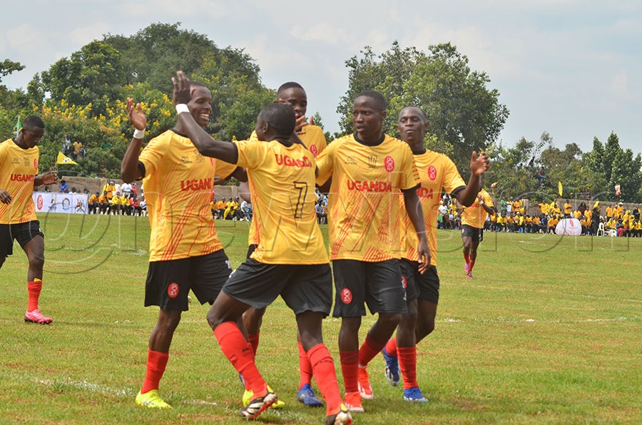 Bukedea Comprehensive School  players celebrating after scoring in the opening match