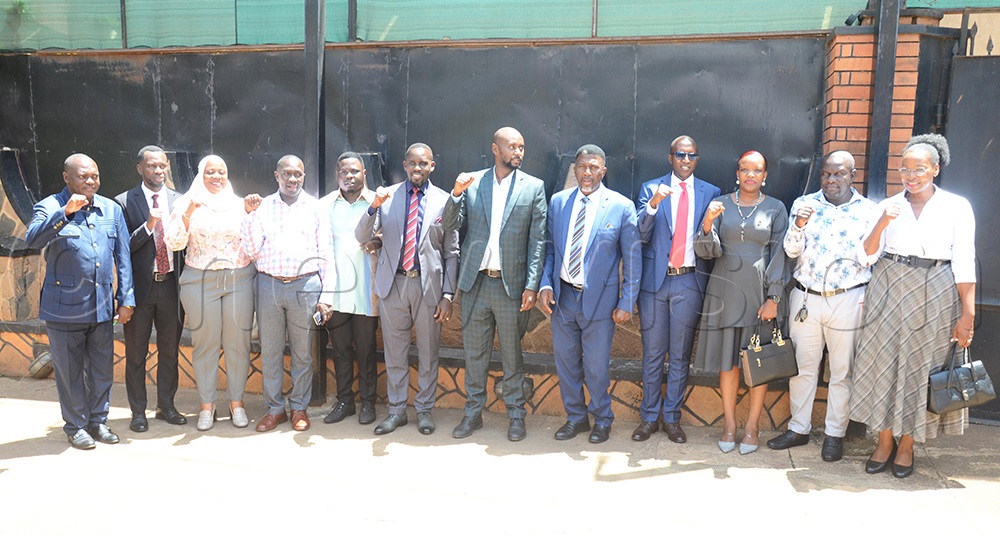 A group of NUP party leaders that attended the press conference at party headquarters in Makerere Kavule on Wednesday. (Photo by Isaac Nuwagaba)