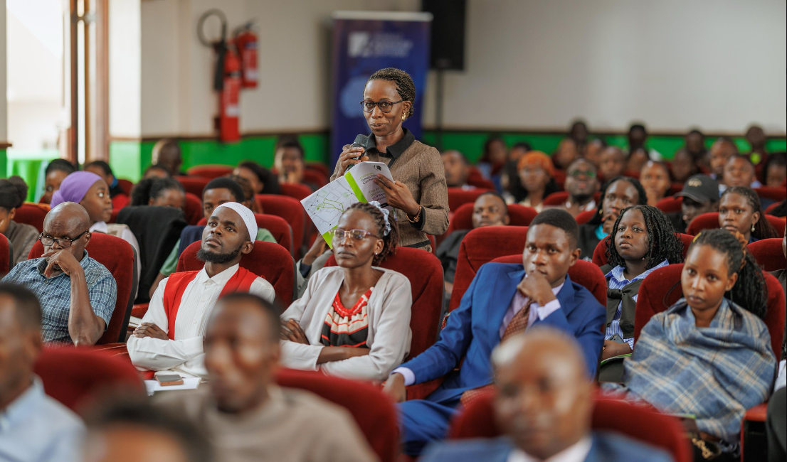 A participant asks a question at the ongoing Kampala Geopolitics Conference 2026 at Makerere University. (Courtesy)
