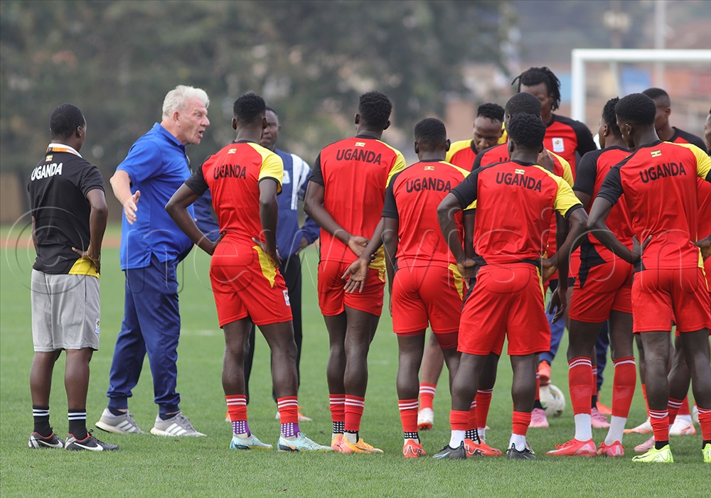 Coach Paul Put giving instructions to Cranes Players in a training at Namboole on Thursday, August 07.