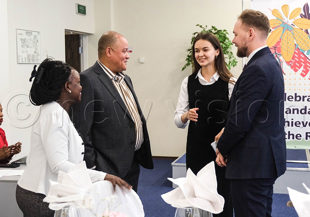 Officials from the Uganda Embassy in Moscow interacting with Alabuga representatives, during the celebration of International Women's Day in Yelabuga, Tatarstan-Russia, on March 8 2026.