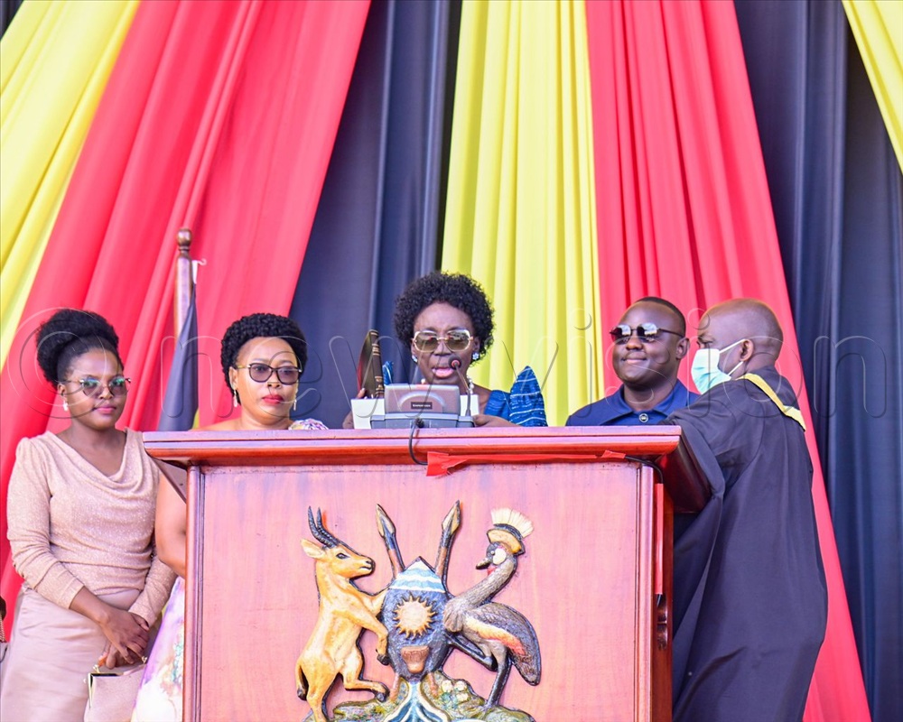 Rebecca Kadaga taking her oath as Woman Member of Parliament for Kamuli District. 