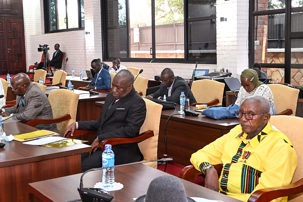 NRM historical Godrey Nume and (in yellow) and other historicals during Heroes Day celebrations at Nakasero on Tuesday. (PPU Photo)