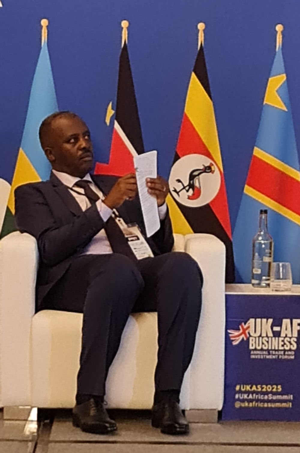 Gen. David Muhoozi, Deputy Minister Internal Affairs, Speaking at UK Fair in September 2025. (Courtesy)