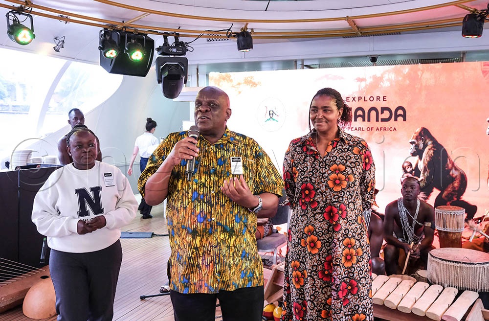  Moses Kizige (C), Ambassador of the Republic of Uganda speaking  as Georgina Nakawombe (left) and Felicity Montana look on during the B2B session on the Radisson Royal Moscow boat cruise in Moscow, on June 16, 2026. Photo by Hajarah Nalwadda