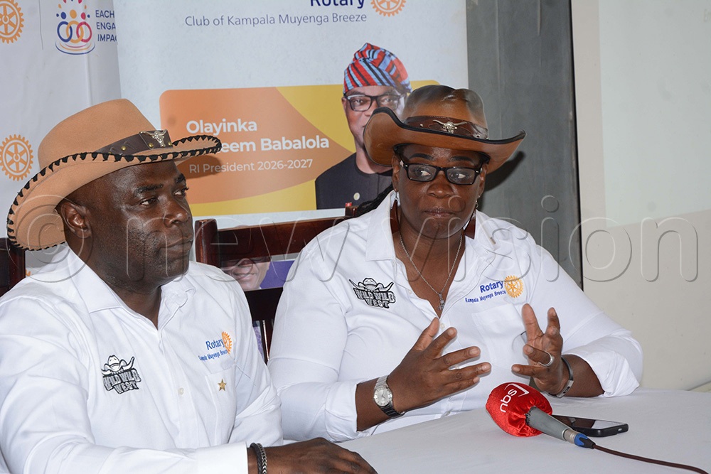 (L-R) Rtn. Trevor Kigenyi Chair Cowboy Fundraiser 2026 and Angela Ssemukutu Member organizing committee (cowboys)2026 during press conference launching the Cowboy Night Biker Edition Fundraiser at Hotel international Muyenga on August 28, 2026. (Photo by Mary Kansiime)