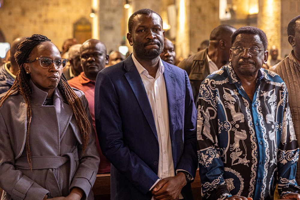 Nairobi Senator Edwin Sifuna (C) attends a church service at the All Saints Cathedral, ahead of the Linda Mwananchi (protect citizens) political rally in Nairobi on September 13, 2026.