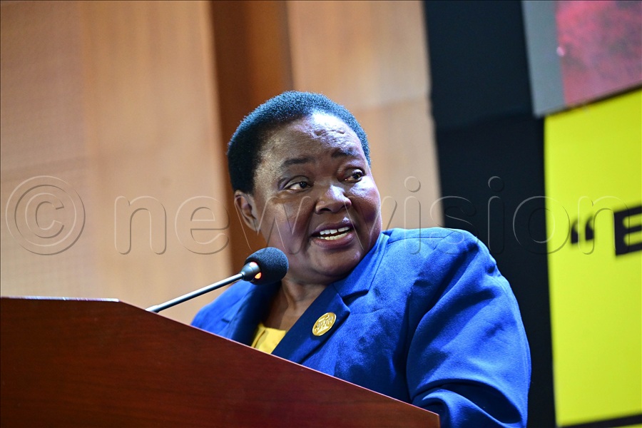 Premier Robina Nabbanja makes her remarks at the launch of the NRM manifesto report 2021-2026 at the Office of the Presidency in Kampala on April 21, 2026.  (All Photos by Maria Wamala)