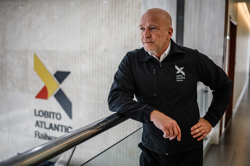 Lobito Atlantic Railway CEO, Nicholas Fournier poses for a photograph in Lobito on April 22, 2026. The Lobito Atlantic Railway (LAR) is a 1,300 km (plus a 450 km DRC extension) rail line and consortium operating a critical freight route connecting the Angola Port of Lobito to the Democratic Republic of Congo (DRC) Copperbelt. (AFP)