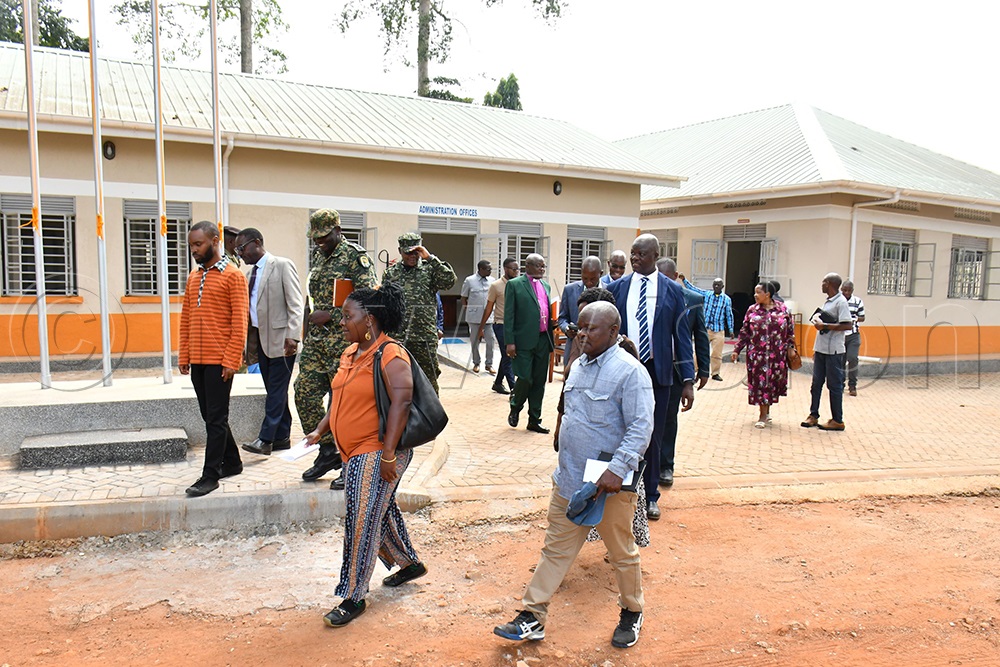 Eng. Asha Arinda (C) from the Ministry of Works leading stakeholders in inspecting the refurbished premises at Busoga University on July 20. (Photo by Donald Kiirya)