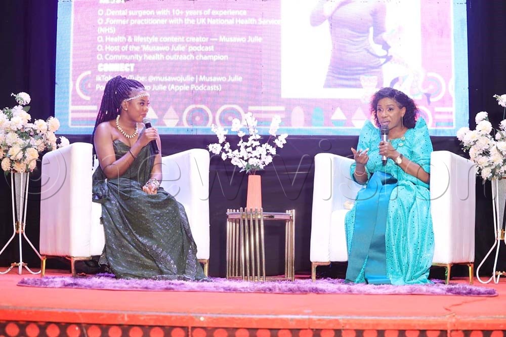 Juliet Nalubula (right) giving a keynote address during the event. (Credit: Barbara Kabahumuza)