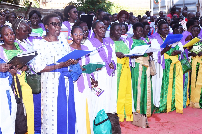 Choir members singing hymns of praise and worship.
