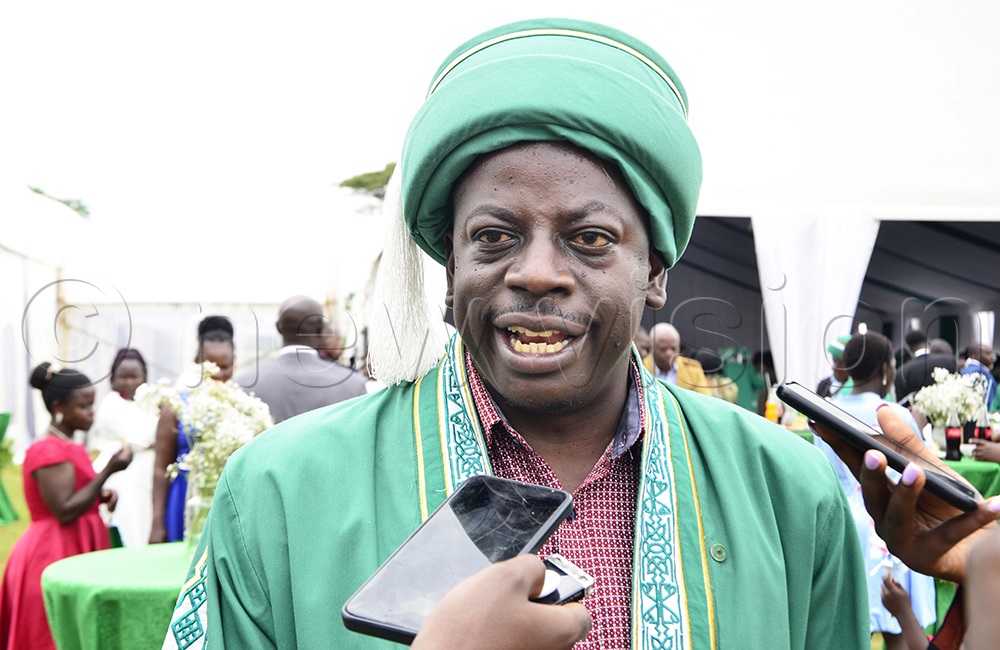 Gilbert Biryahwaho, a teacher at Hornby High School Junior addresses journalists after receiving in master&rsquo;s degree in education at Aga Khan University on 7th February 2026. (Photo by Juliet Kasirye)