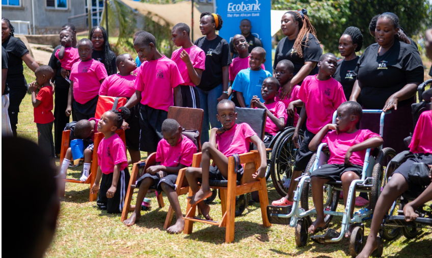 Some of the pupils at Angel’s Centre for Children with Special Needs in Wakiso District. The bank made a generous donation of assistive equipment and digital learning tools to the centre. (Courtesy photo)