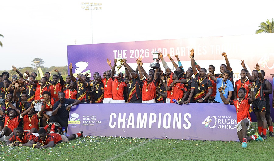 Uganda and Kenya celebrate winning the Barthes Cup in the Division One and Performance categories respectively at Muteesa II Memorial Stadium, Wankulukuku. Photo: Johnson Were
