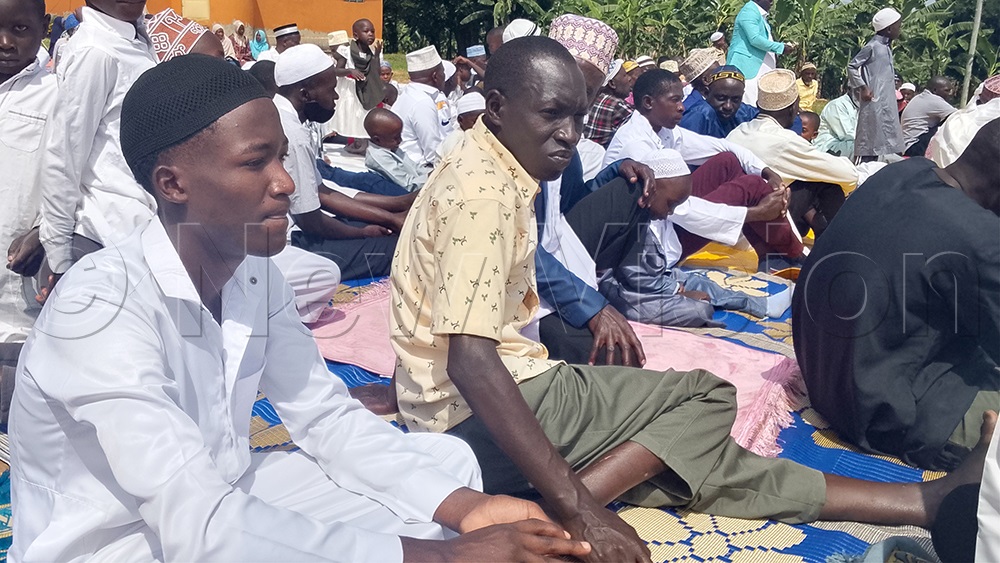 Muslims attending Eid al-Adha prayers on Wednesday, May 27, 2026, at Kabwohe playground in Kabwohe town. (Credit: Bruno Mugizi)