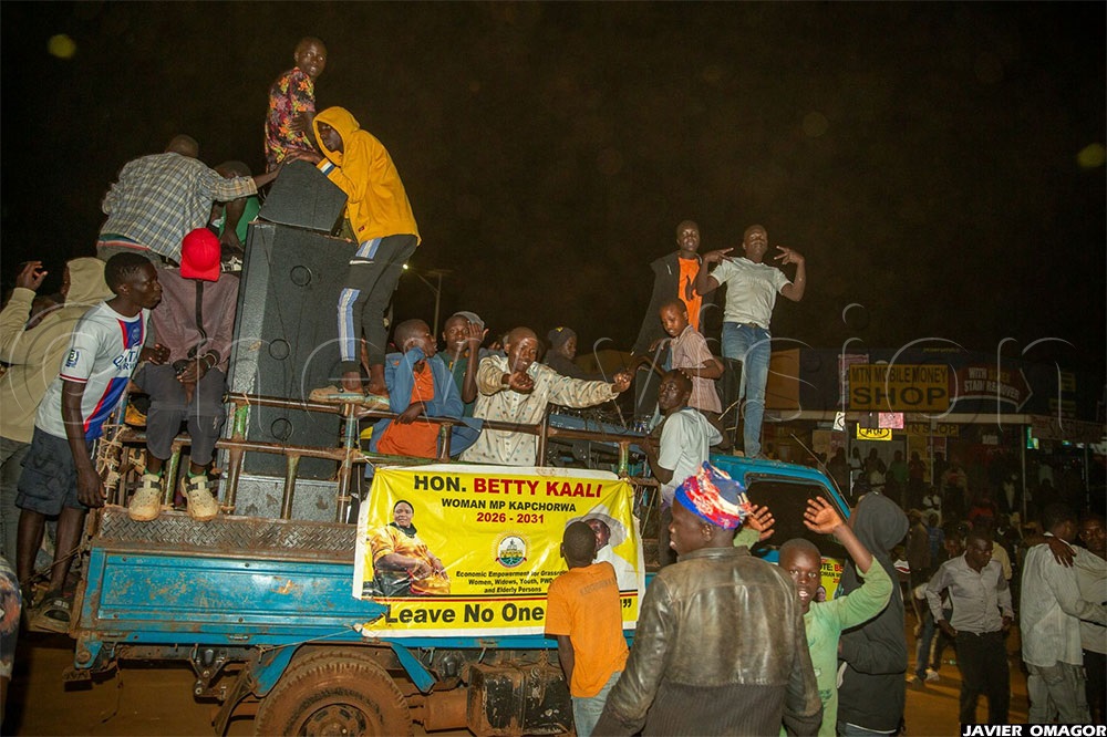 Cheptoek’s supporters celebrating her victory outside the tally centre.
