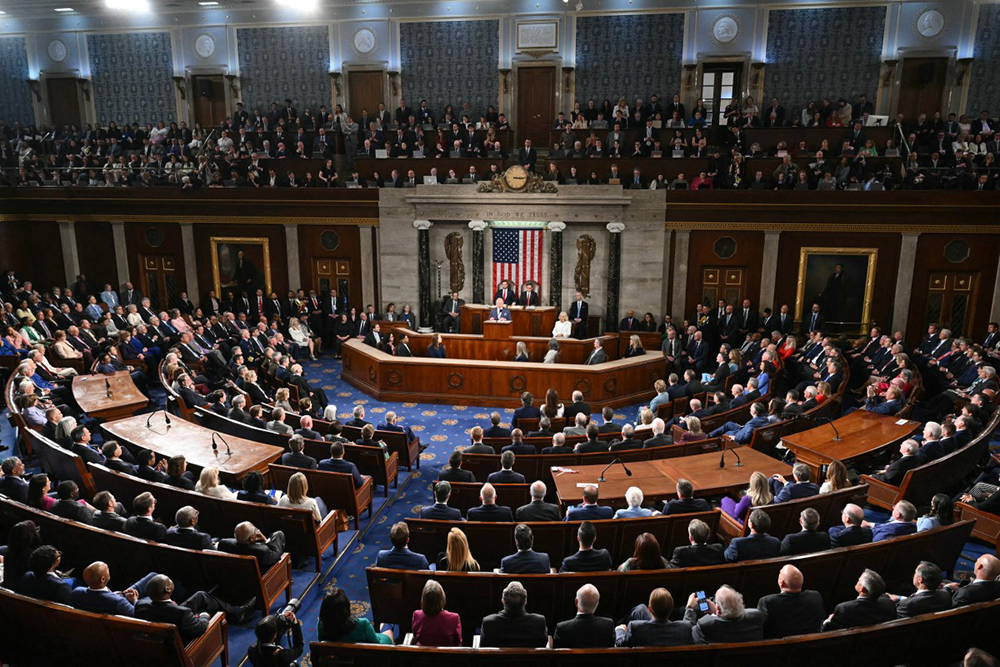 Britain's King Charles III speaks to a Joint Meeting of Congress in the House Chamber at the US Capitol in Washington, DC, on April 28, 2026. (AFP)