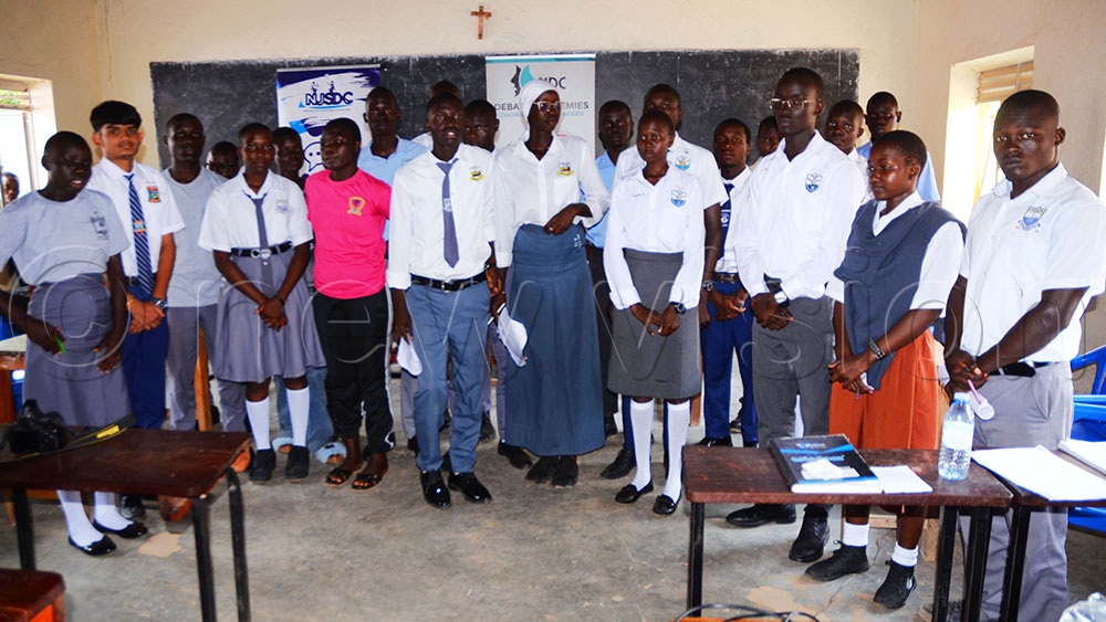 Some of the students from participating schools who emerged victors in public speaking at Bishop Angelo Tarantino Senior School. (Credit: John Paul Opio)