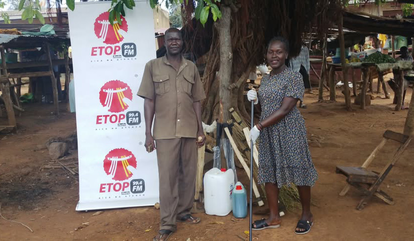 The garbage collection exercise was supported by Etop Radio in partnership with DW Akademie, which provided sanitation equipment worth sh800,000. (Photo by Juliet Akello)