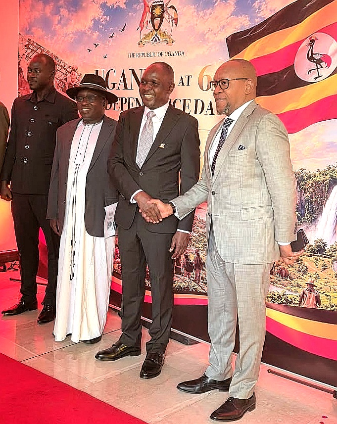 Uganda&rsquo;s Ambassador to Algeria, John Chrysostom Alintuma Nsambu (Second-right) with the Tanzania&rsquo;s Ambassador to Algeria, Mobhare Matinyi (right) and other officials during celebrations marking Uganda&rsquo;s 64th Independence Anniversary in Algiers. (Courtesy) 