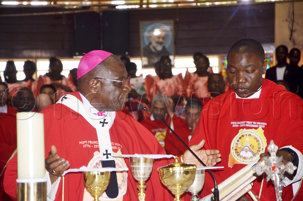 Archbishop of Kampala, Paul Ssemogerere, delivering his sermon during the holy mass at the Uganda Martyrs Shrine. (Photo by Juliet Anna Lukwago)