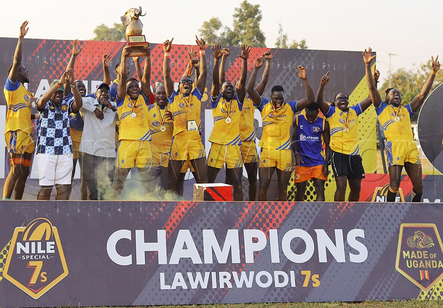 The Heathens celebrate winning the Lawii Rwodi Rugby 7s title in Gulu. PHOTO: Johnson Were