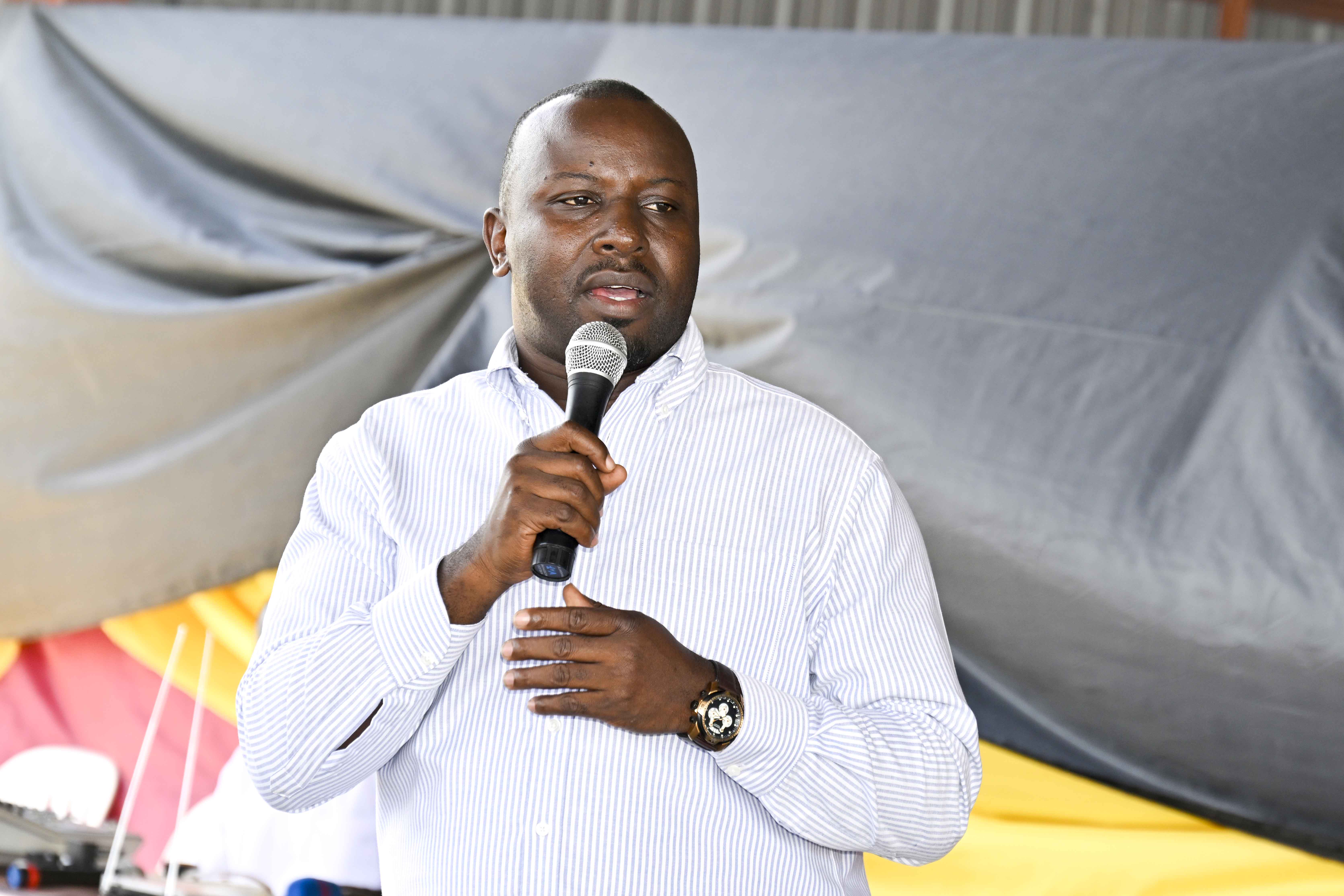 The Director of Industrial Hubs and Presidential Projects at State House Eng. Raymond Kamugisha giving a lecture to District Industrial Hub Chairpersons, RDC, Commercial officer, PWDs representatives and Youth SACCO chairperson leaders representatives from Regional President Industrial hubs of Sebei, Teso and Karamoja during the training of the Management of the SACCO funds from President Yoweri Kaguta Museveni at Karamoja Zonal Industrial hub Napak district October 18, 2025. (PPU)