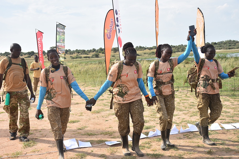 Women rangers from Murchison Falls National Park celebrate as they take second place during the Wildlife Rangers Challenge 2026 on Saturday 19. (Photo by Gerald Tenywa)