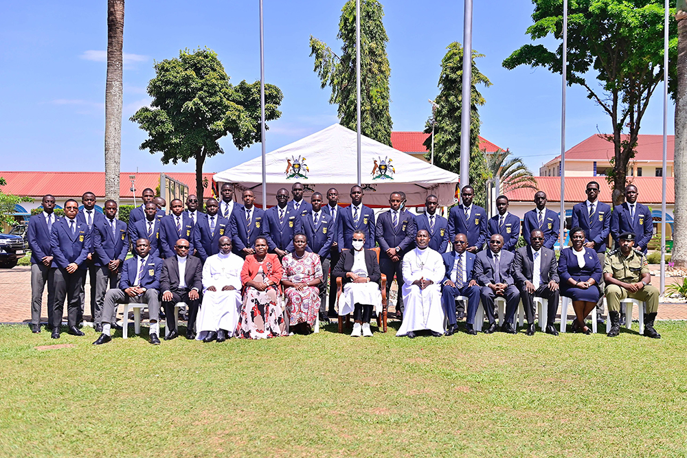  First Lady and Minister of Education and Sports, Mrs Janet K. Museveni (seated center), poses for a group photo with the administration, faculty, students, and representatives of St. Mary’s College Kisubi. (PPU photo)