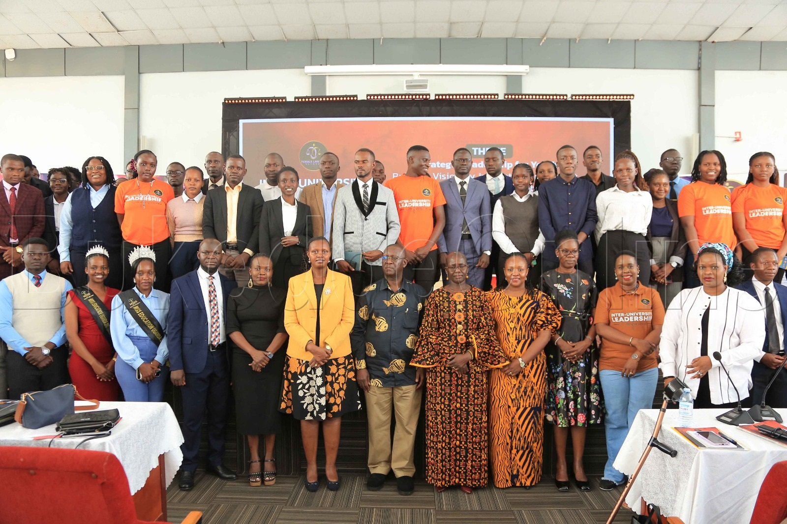 Owoomukaaga okuva ku kkono ye Justice  Monica Kalyegira, addiriddwa Dr Pius Bigirimana, Principle Judge Jane Frances Abodo, omulamuzi Sarah Lang,  Dr Patricia ne Dr Joyce Nalunga Birimumaso