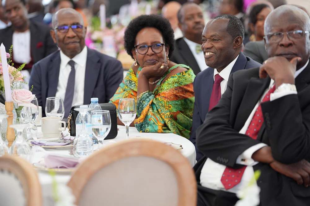 L-R: Ruhakana Rugunda, wife Jocelyn, Ceasor Mulenga and former Chief Justice Bart Katureebe.