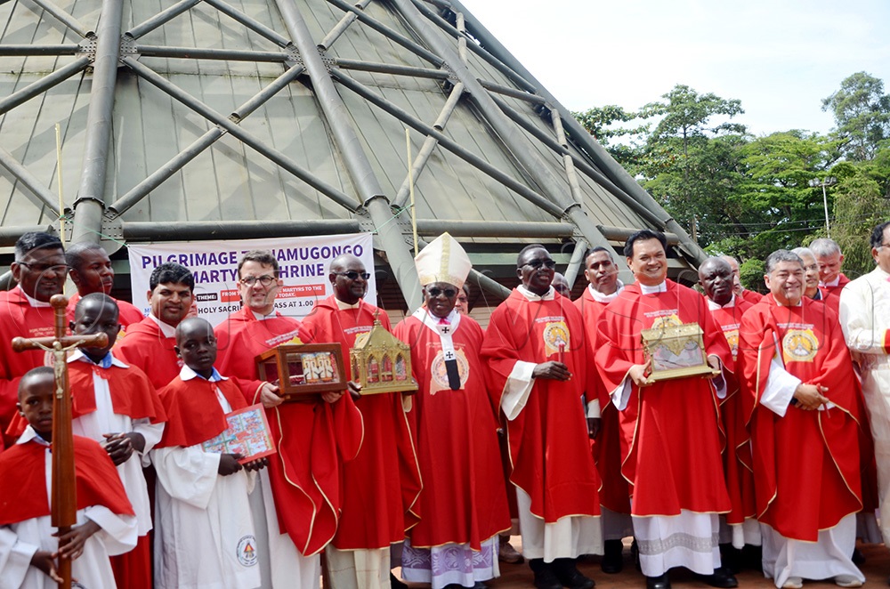 Missionary Institutes and Societies of Apostolic Life (MISAL) missonaries who attended the Intercontinental Assembly 2026 in Uganda pose with Archbishop of Kampala, Paul Ssemogerere for a photography after the Holy Mass. (Photo by Juliet Anna Lukwago)
